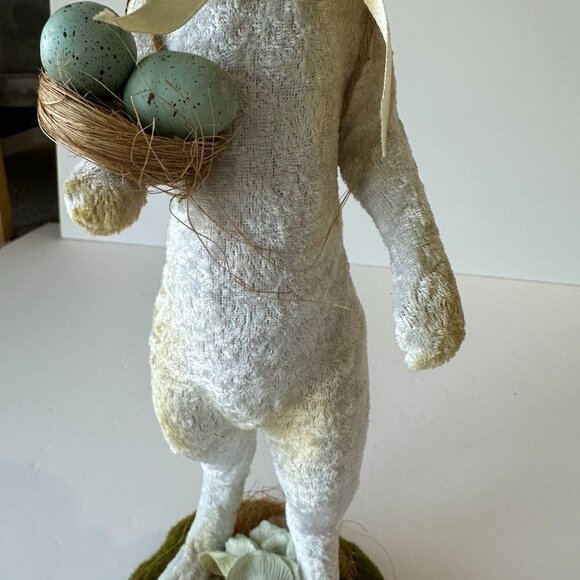 Maisons De Vente Vintage 16" Velvet Bunny Rabbit with Eggs & Basket Easter Decor - Picture 8 of 8